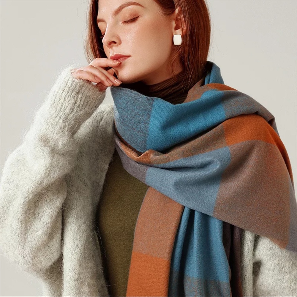 Classic Plaid Tartan Cashmere Scarf for Women Soft Check Tassel Scarves